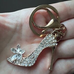 Gold Rhinestone High Heel Keychain